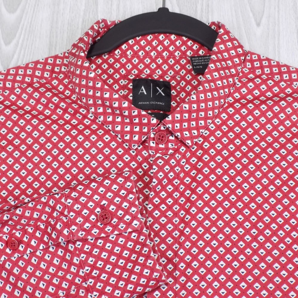 Armani Exchange Button-Down Mens L Red Slim Geometric Designer Casual EUC